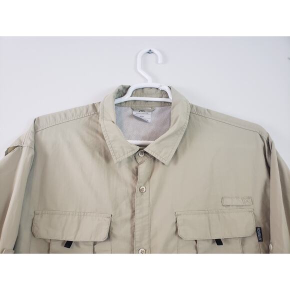 Nominate Mens Fishing Shirt Size 3XL Roll Tab Sleeve Vented Tan Beach Gorpcore - Picture 2 of 7